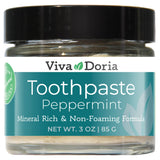 Viva Doria Fluoride Free Natural Toothpaste Peppermint (3 oz Glass jar) Refreshes Mouth, Freshens Breath, Keeps Teeth and Gum 