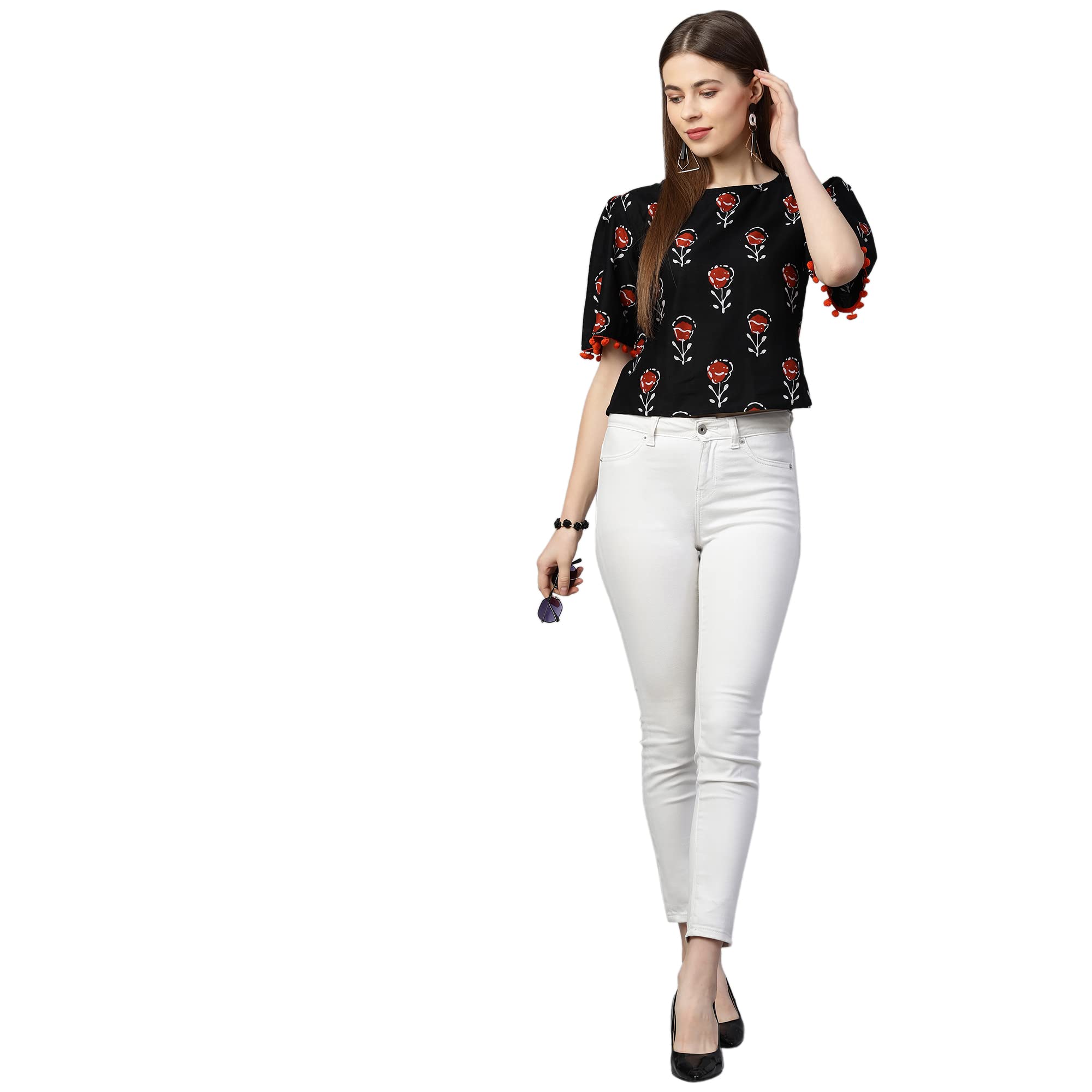 Anni Designer Women'S Cotton Regular Top (Tp-Cot-10165-Black_S_Black_Small),Black,S