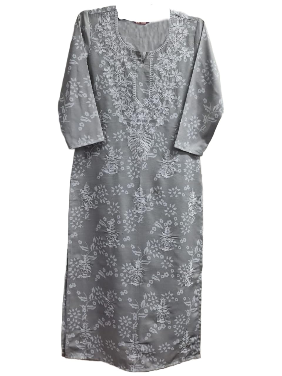 Anni Designer Women'S Cotton Blend Straight Chikankari Embroidered Kurta (Sutlej-Grey-Grt_L_Grey_Large),Grey,L