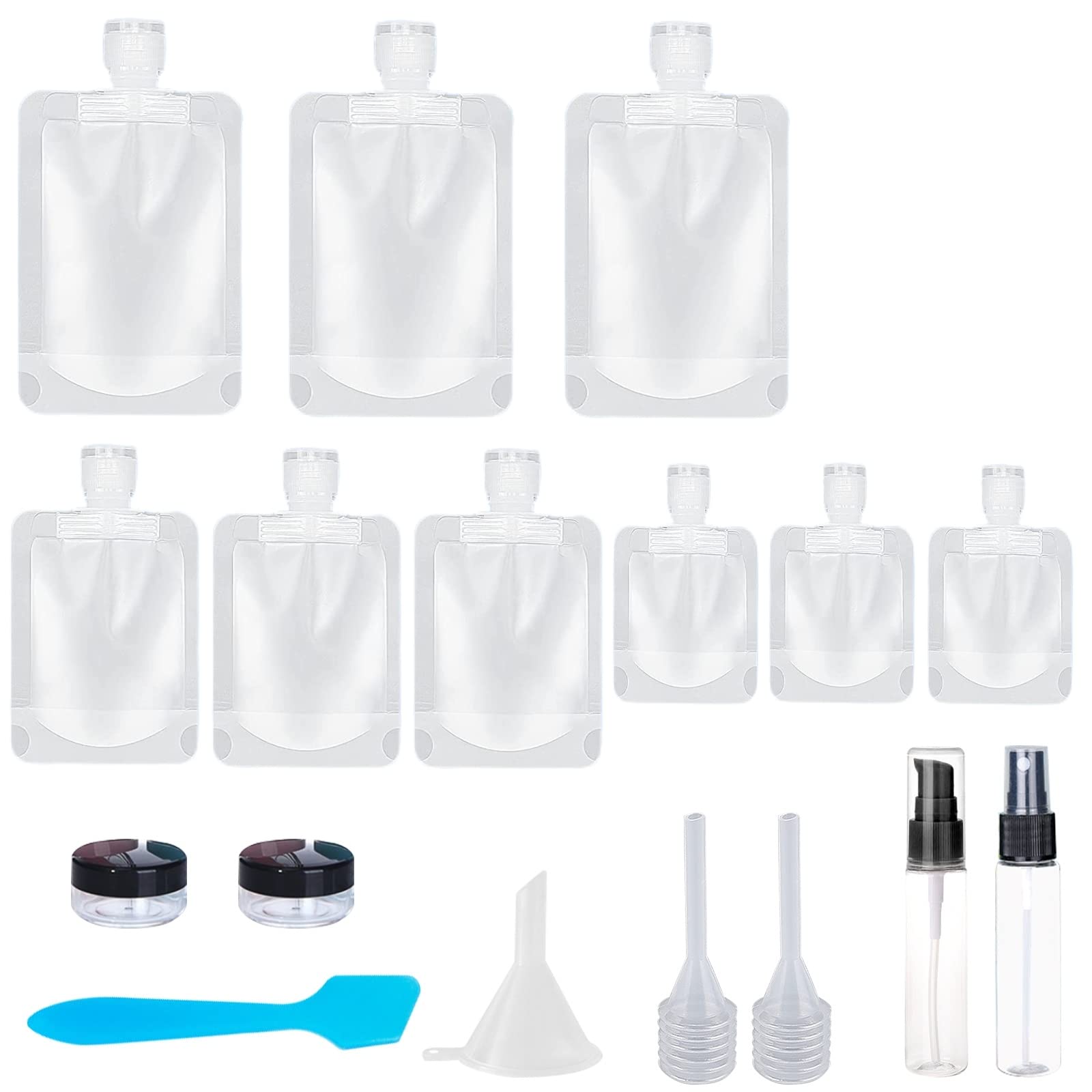 17 Pack Travel Pouches for Toiletries,TSA Approved,Travel Size Portable Containers,Stand Up Pouch,Refillable Travel Accessories 