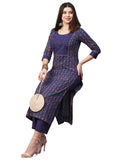 Anni Designer Women'S Cotton Blend Printed Straight Kurta With Pant (Punya Blue_Xl_Blue_X-Large),Blue,XL