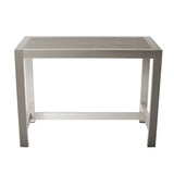 Benjara BM287805 Patio Kylo 59 Inch Outdoor Bar Table, Aluminum Frame, Plank Surface, Large, Gray and Brown