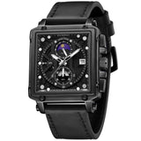 Zunpai Men'S Square Analog Watch, Chronograph With Calendar, Waterproof Rubber Strap, Sport Style (Leather-Brown)