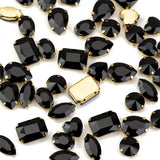 Choupee 48PCS Big Sew On Glass Rhinestone Gold Metal Black Sew on Gems Jewels Mixed Shapes for Costume, Clothes, Garments, Dress