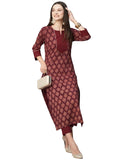 Gosriki Women'S Cotton Blend Straight Printed Kurta With Pant (Garima Maroon-Gs_Xxl_Maroon_Xx-Large),Maroon,2,B0C7W632X2