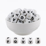 HHCFAST 12mm White Square Letter F,Q,V,Y,Z Alphabet Silicone Beads, 20Pcs Cube Heart Number Letter Silicone Beads for Keychain M
