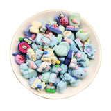 50-Pcs Pop Anime Crafts Making Charm Flatback Resin Beads Lots Cartoon Beads Cute Charms for Jewelry Making (Blue)