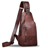 Genuine Leather Sling Bag For Men Chest Shoulder Crossbody Hiking Backpack Vintage Handmade Daypack (Coffee)