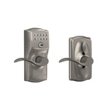 SCHLAGE Satin Nickel FE595VCAM619ACC Camelot Keypad Entry with FlexLock and Accent Levers