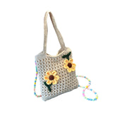 Zoomella Floral Crocheted Crossbody Bag Travel Working Ladies Gift Handwoven Tote Bag Sunflower