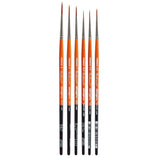 KINGART B-013 Premium 6 pc. Radiant 6350 Series Liner Artist Brush Set, Golden Synthetic Hair for Acrylic, Oil, Watercolor Paint
