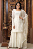Wedani Georgette Embroidered Sequins Kurta Set With Duptta For Womne (In Alpha 2Xl Regular White),WHITE,2XL,Georgette,A-Line,