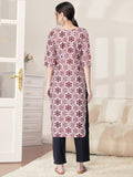 Pinkmint Kurta Set For Women Cotton Printed Straight Kurta With Pant (Pack Of 1) Multicolor23 L
