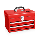 DNA MOTORING 14 Inch Steel Portable Tool Box 2 Drawer+Top Storage Toolbox with Lockable Metal Latches for Household Workshop R