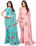Satrani Womens Pure Georgette Saree (1850S176N_3112S2151N_Aqua Blue | Pink)