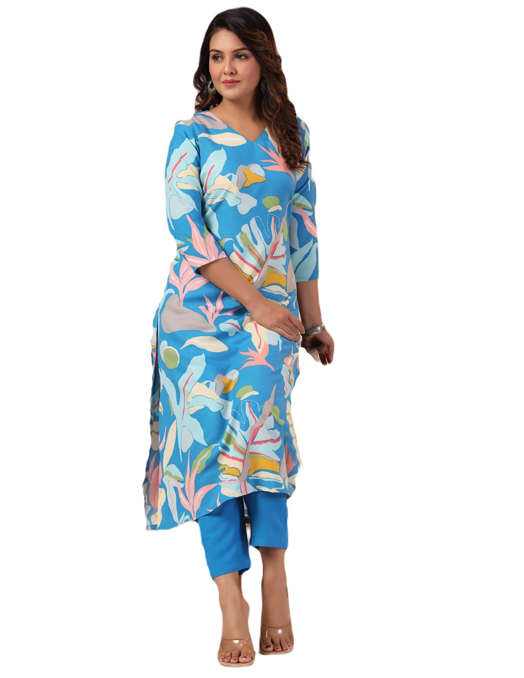 Anni Designer Women'S Rayon Blend Straight Printed Kurta With Pant (Jonaki Blue-Nw_M_Blue_Medium),Blue,M
