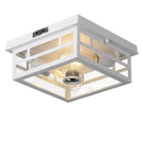 CALOKES Outdoor Flush Mount Motion Sensor White Ceiling Light - Timeless Industrial Design with Seeded Clear Glass for Your Porc