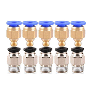 ALAMSCN 5PCS PC4-M6 Pneumatic Fitting Push to Connect + 5PCS PC4-M10 Straight Quick in Fitting Connectors for 3D Printer Bowden
