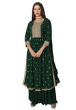 Xomantic Fashion Women's Ethnic Wear Nyra Cut Embroidery Kurti Plazzo and Dupatta (Large, Green)
