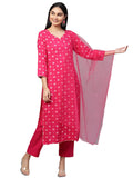 Anni Designer Women'S Cotton Straight Kurta With Pant & Dupatta (Sasi Pink_M_Pink_Medium),Pink,M