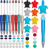 SUNNYCLUE DIY 8 Sets Silicone Pen Kits Bead Pens Bulk Beaded Pen Ocean Ball Point Pen Summer Sea Turtle Silicone Beads Rhineston
