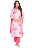 Anni Designer Women'S Cotton Blend Printed Straight Kurta With Pant & Dupatta (Bhool Pink-Nw_L_Pink_Large),Pink,L,,,
