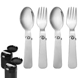 BOXOB 2pcs Folding Spoon & 2pcs Foldable Forks for Thermos Funtainer 10oz Food Jars, Portable Replacement Stainless Steel Spoons