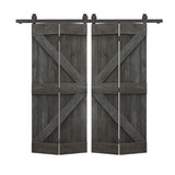 72 in. x 84 in. K Series Carbon Gray Stained DIY Wood Double Bi-Fold Barn Doors with Sliding Hardware Kit