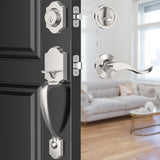 MAXECURITY Silver Front Door Handle and Deadbolt Set, Classic Lock With Satin Nickel Exterior Lever, Reversible Entry for Right 