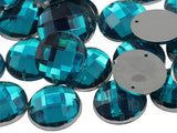 Allstarco 10mm Blue Aqua CH24 Flat Back Sew On Round Beads Acrylic Rhinestones Sewing Plastic Gems with Holes for Jewelry, Cloth