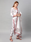 Anni Designer Women'S Cotton Blend Floral Printed Straight Kurta With Pants & Dupatta (Cup-Off White-Nw_M_White_Medium),White,M,,,