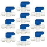 10 pcs Inline Shut Off Ball Valve 3/8 inch OD Tubing&Hose&Pipe Use Plastic Quick Connect Fittings for Water Purifier RODI System