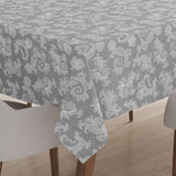 Encasa 4 To 6 Seater Dining Table Cloth 145X180 Cm (57X72 In) I Floral Grey Jacquard Style Print On Chambray Homespun Cotton I For Family Gatherings, Parties I Washable