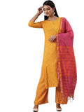 Gosriki Women'S Rayon Cotton Straight Foil Printed Kurta Palazzos And Dupatta (Client-Yellow-New_Xxl-Yellow_Xx-Large),Yellow,2,B098NZCF2Y