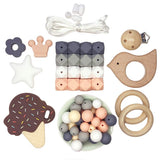 DIY Silicone Beads Ice Cream Set Necklace Bracelet Silicone Hexagon Beads Wooden Ring