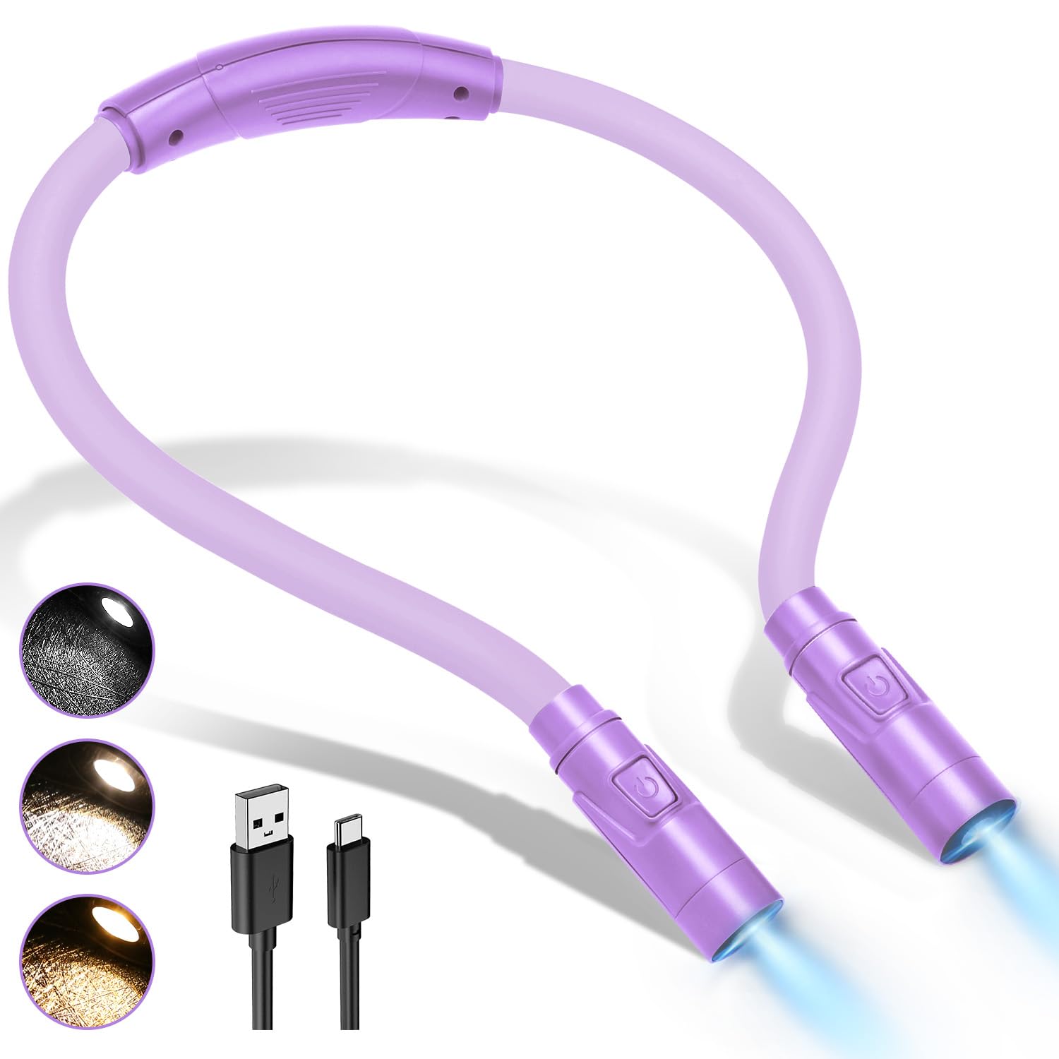 LUXJET Reading Light for Neck, 3 Colors & 6 Brightness Levels, Rechargeable Hands-Free Book Light with Flexible Gooseneck, 80Hrs