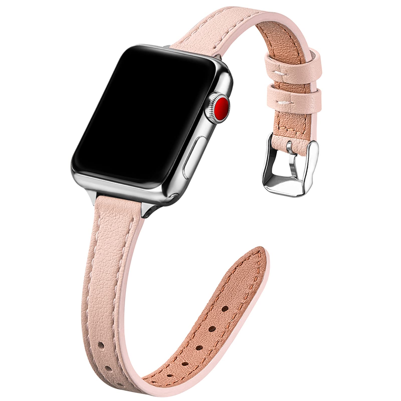 STIROLL Slim Leather Bands Compatible with Apple Watch Band 38mm 40mm 41mm 42mm 44mm 45mm 49mm,Top Grain Leather Watch Thin Wris