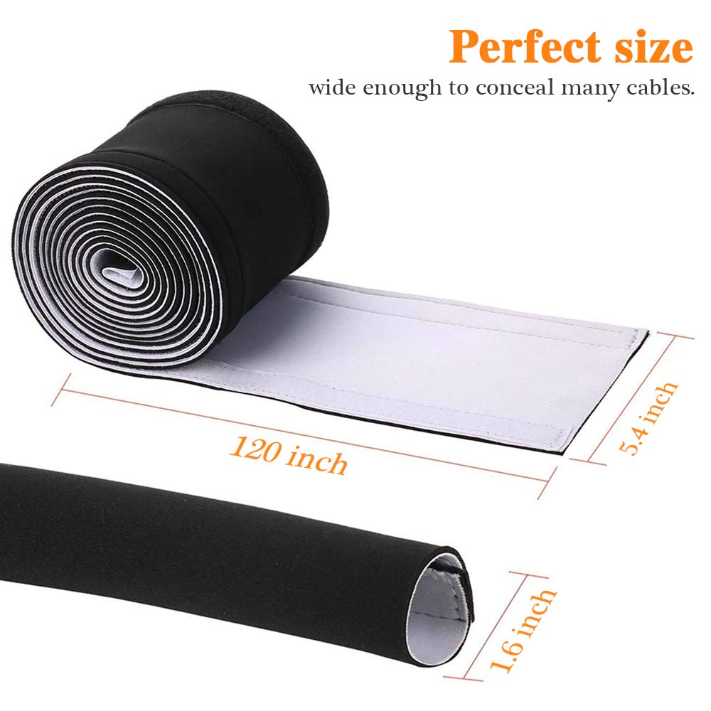 120 Neoprene Cable Management Organizer, Reversible Flexible Cuttable DIY Hole Cord Hider Cover Sleeve for Office TV Computer