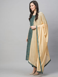 Gosriki Women'S Cotton Blend Printed Straight Kurta With Pant & Dupatta (Erod-Dark Green-Gs_3Xl_Dark Green_Xxx-Large),Dark Green,3,B0BV753PWD