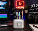 A3DG YouTube Play Button Pen Stand (Silver) Stylish Pen Holder & Desk Organizer for Home, Office, or Study Table | Gift for Yo