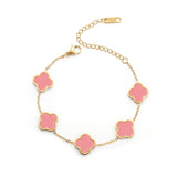 AIPPK 18K Gold Plated Clover Lucky Bracelet Bracelet Dupes for Women Pink Flower Four Leaf Bracelets Trendy Jewelry Gifts for Wo