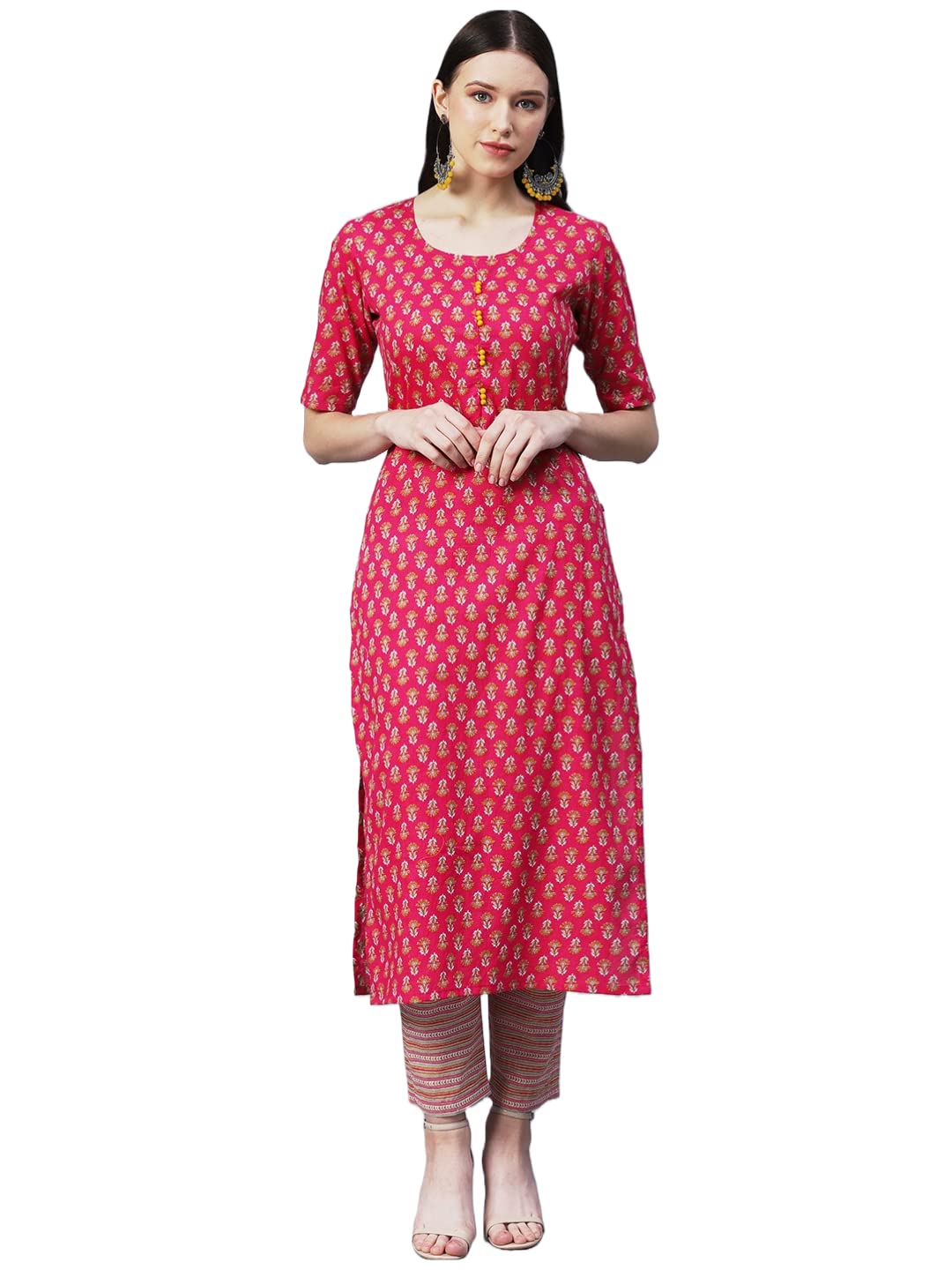 Anni Designer Women'S Cotton Blend Printed Straight Kurta With Pant (Prnea-Red_4Xl_Red_Xxxx-Large),Red,4XL