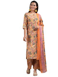 Libas Womens Printed Silk Blend Straight Kurta With Palazzos And Dupatta Orange