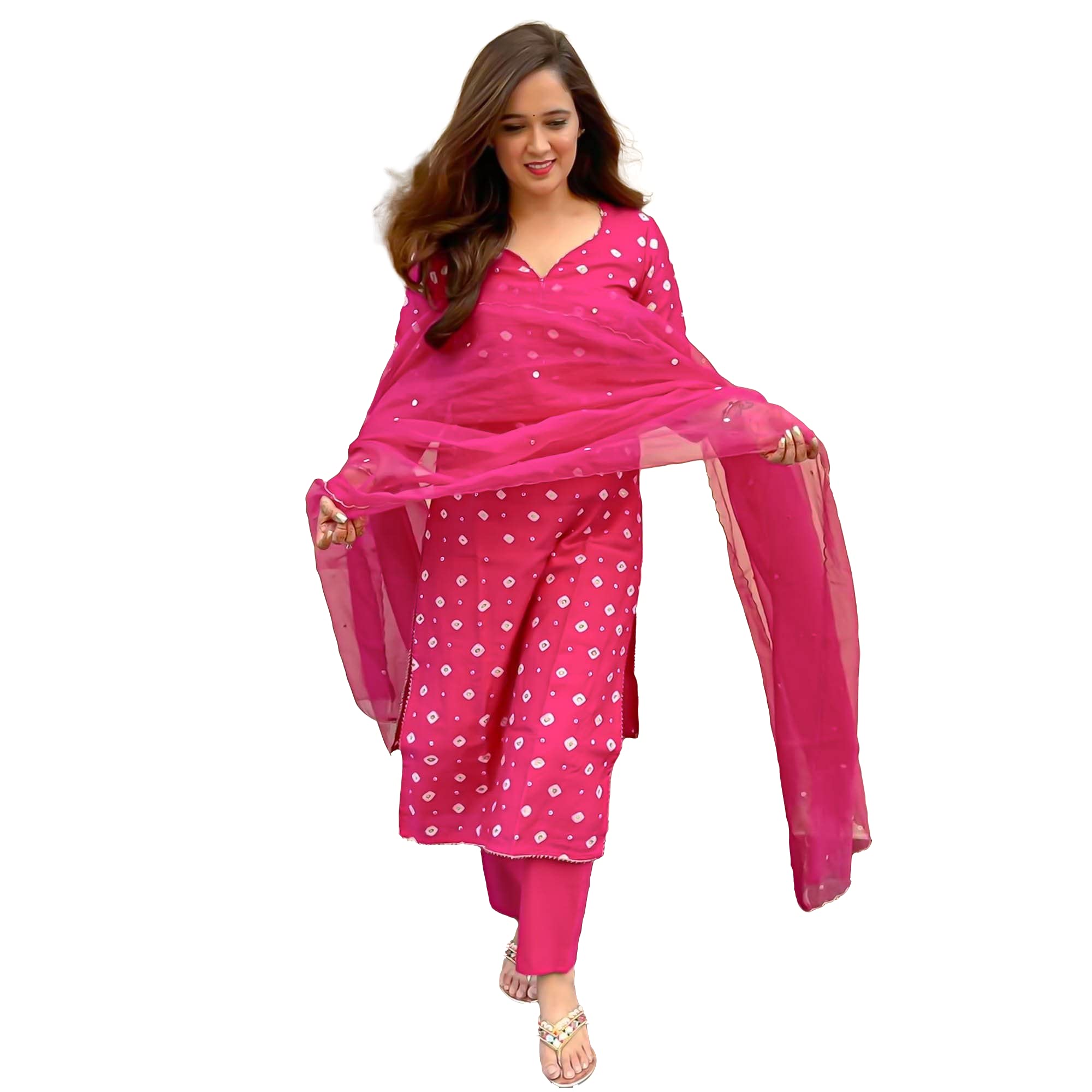 Anni Designer Women'S Cotton Straight Kurta With Pant & Dupatta (Kptd-Cot-10003-Pink_Xxl_Pink_Xx-Large),Pink,2XL