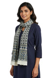 India Scarves Blue & Cream Ajrakh Hand Block Print Cotton Stole | Traditional Geometric Print | 22055 Cm
