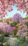 Hoffman California Fabrics 26 X 44 Panel Sakura Blooms Japanese Cherry Blossoms Scenic Landscape Cotton Fabric Panel (W5364-452-
