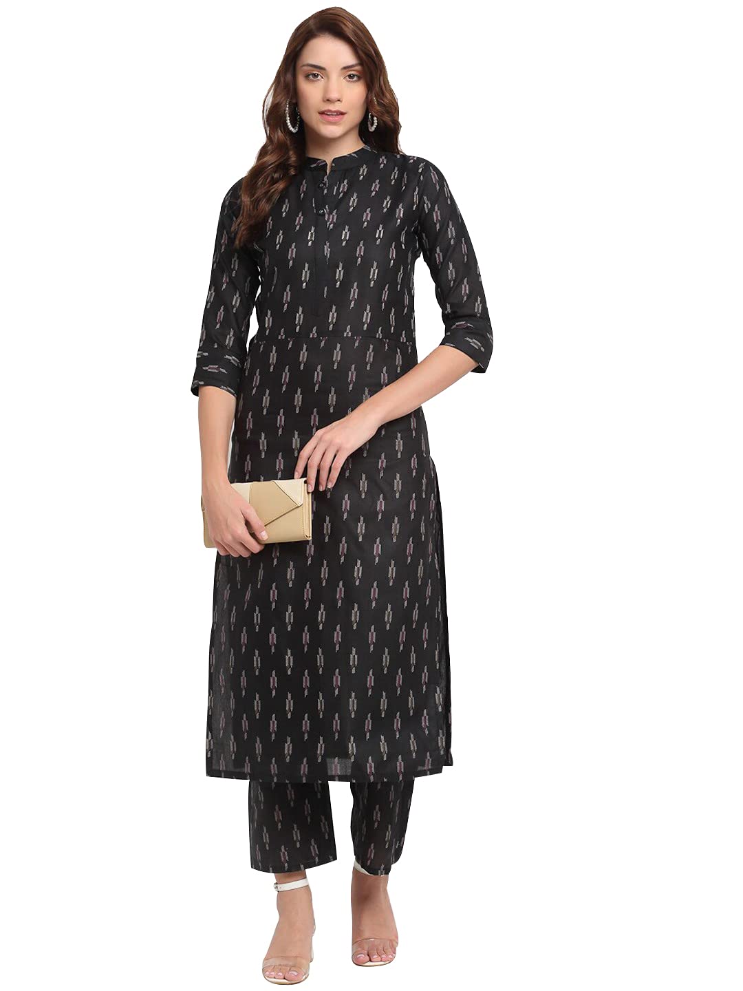 Anni Designer Women'S Cotton Printed Kurta With Palazzo(Kalyani_Black_L_Black_Large),Black,L