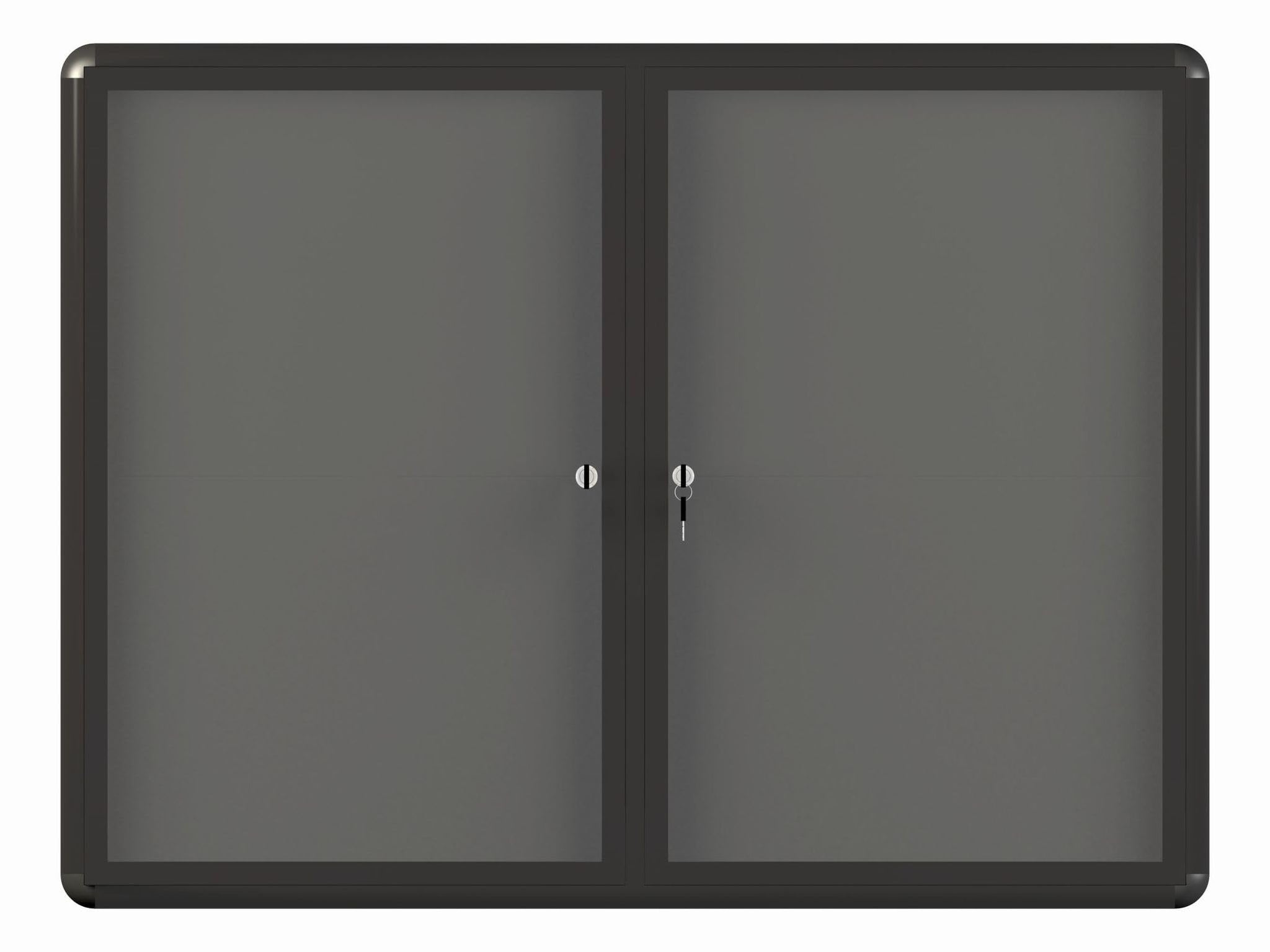 Grey Fabric Bulletin Enclosed Board Cabinet, Two Acrylic Swing Doors, 36 X 48, Graphite Aluminum Frame