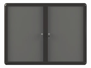 Grey Fabric Bulletin Enclosed Board Cabinet, Two Acrylic Swing Doors, 36 X 48, Graphite Aluminum Frame