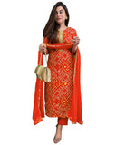 Anni Designer Women'S Rayon Blend Straight Bandhej Printed Kurta With Pant & Dupatta (Turae Orange_M_Orange_Medium),Orange,M